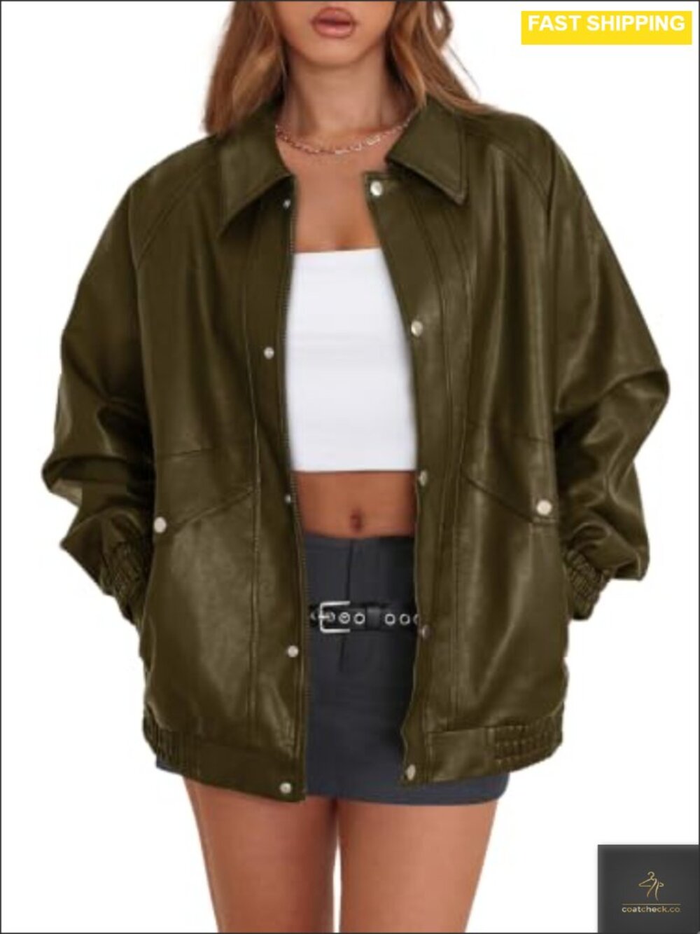 Faux Leather Jacket Women Oversized Motorcycle Zip Up Winter Coat